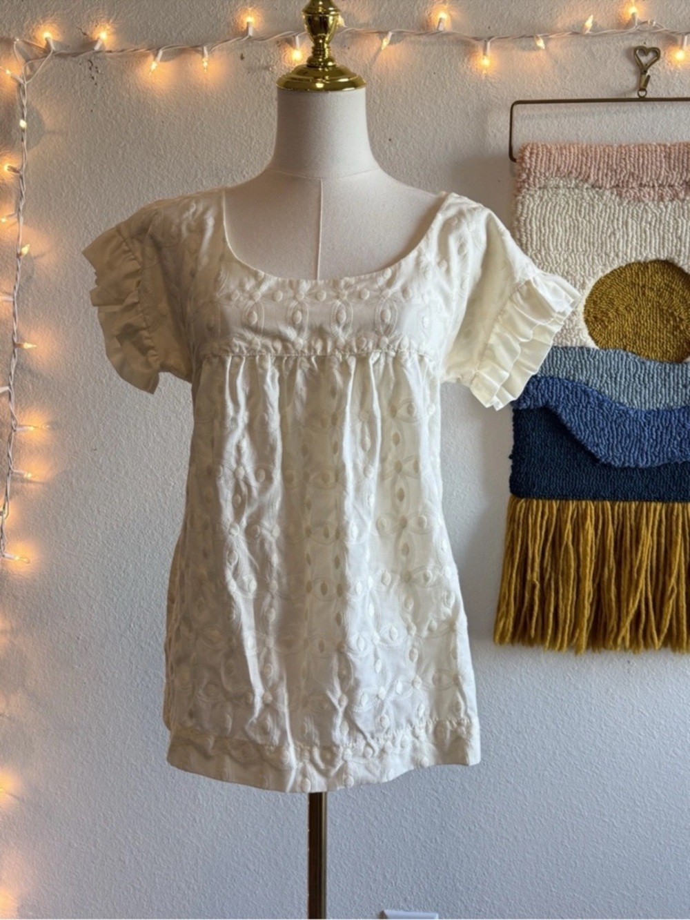 Vintage Juicy Couture Embroidered Babydoll Cotton Blouse Top Size S Preppy